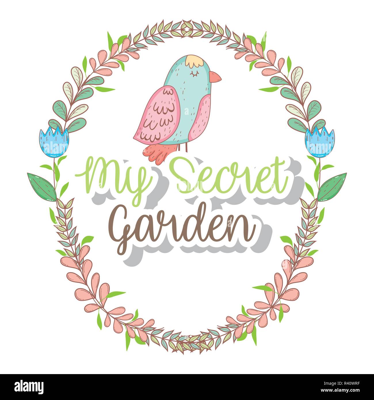 bird with flowers and branches leaves plants vector illustration Stock ...