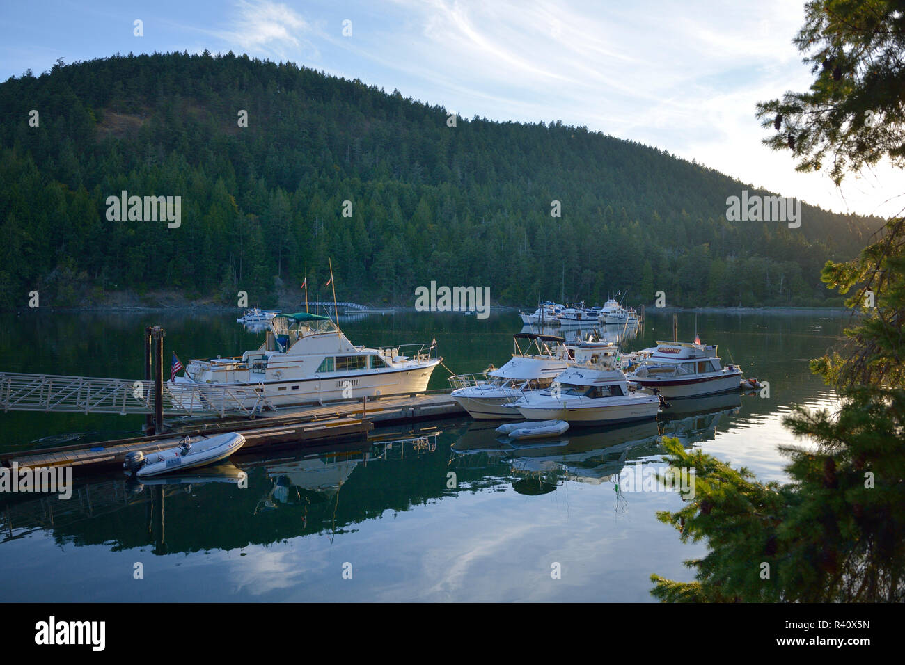 USA, Washington State, San Juan Islands, Stuart Island, Boats at the