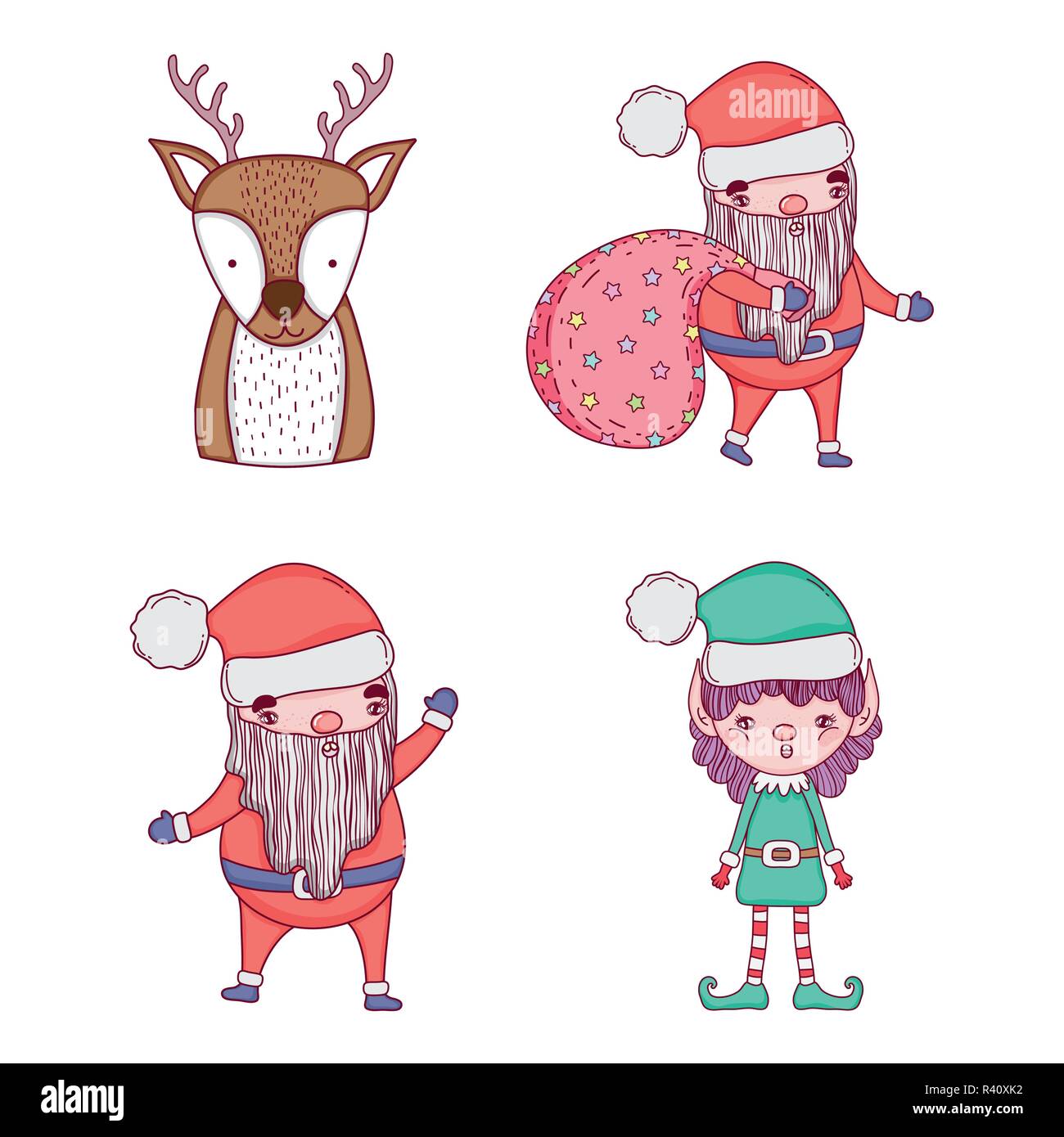 set deer with santa claus and elf vector illustration Stock Vector ...