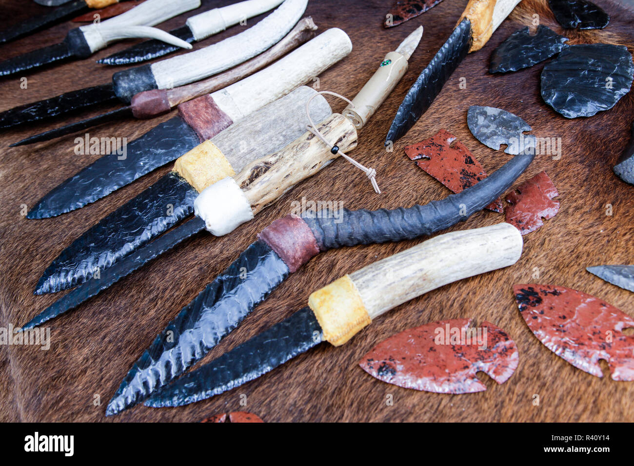 Santa Fe, New Mexico, Usa. Indian Market, traditional tools made from obsidian Stock Photo