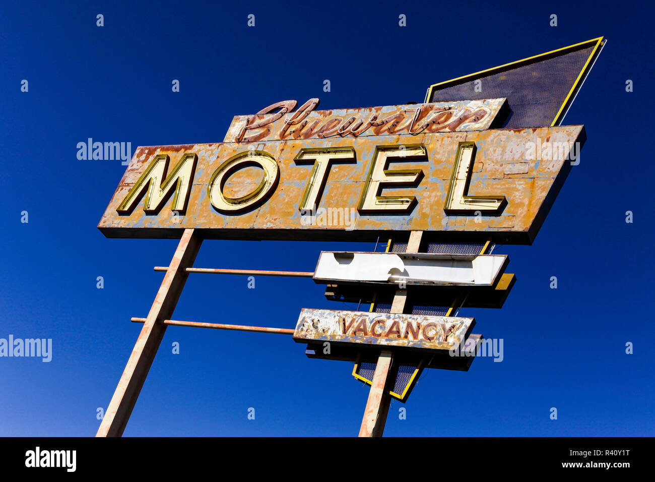Old neon Motel Sign, Grants, New Mexico, Usa. Route 66 Stock Photo