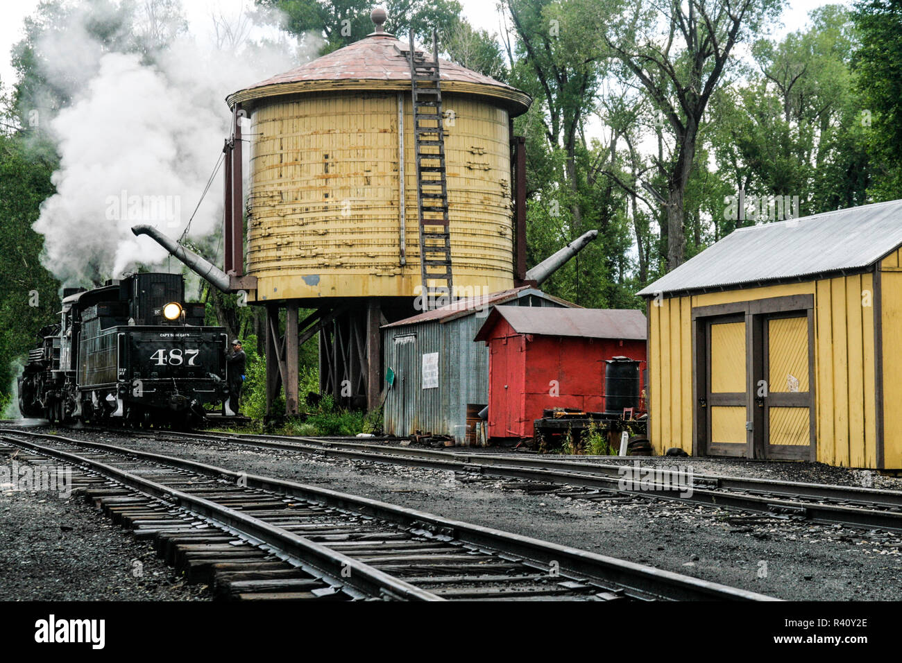 Chama, New Mexico, USA. Train station, Cumbres and Toltec. Old steam