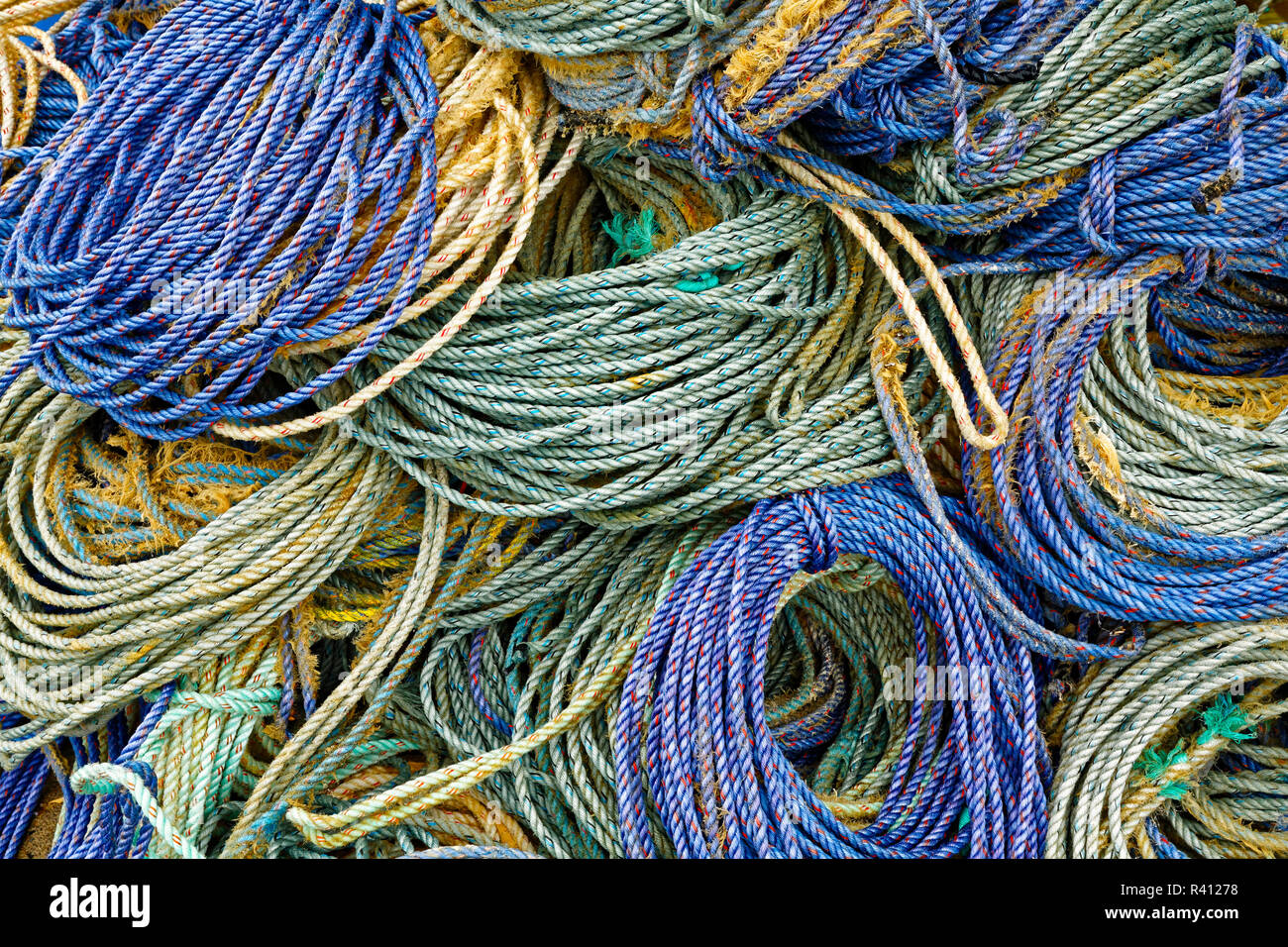 Blue ropes, harbor at Newport Oregon Stock Photo