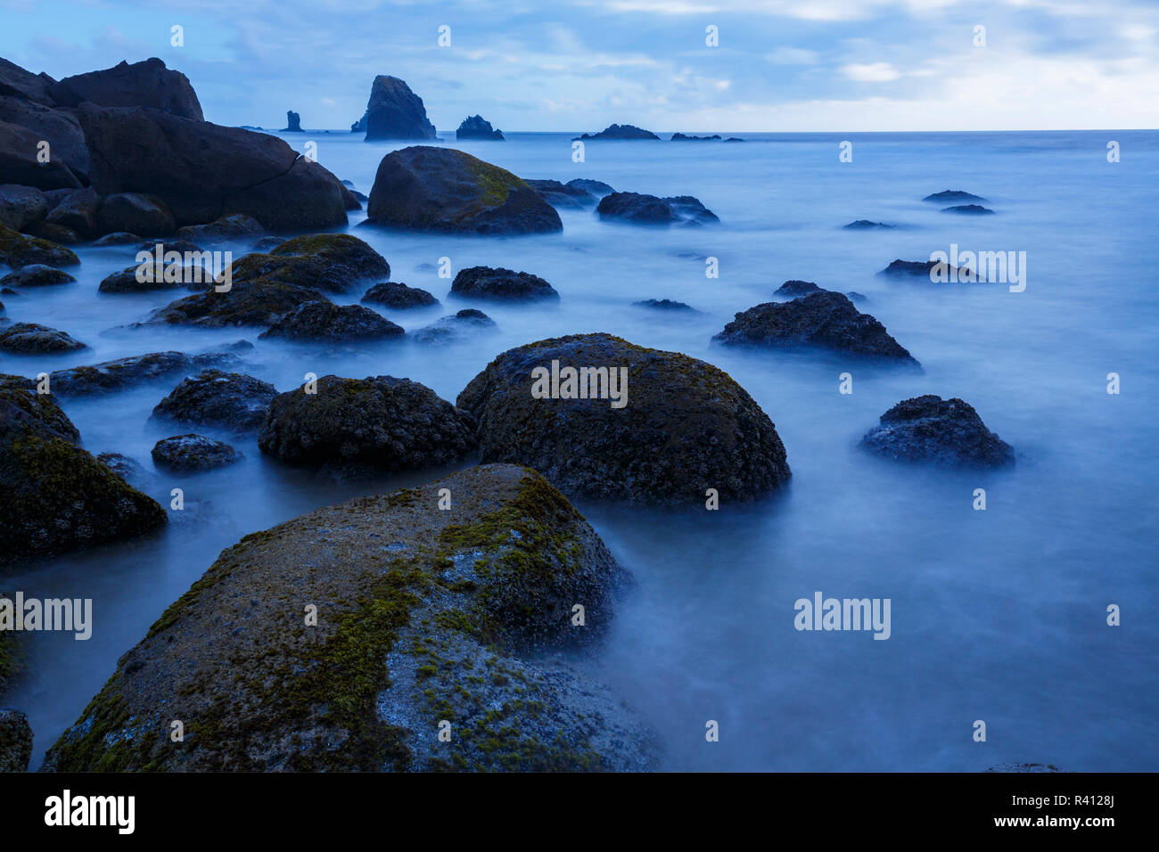 Beach and sea stacks at sunset, Indian Beach, Ecola State Park, Oregon