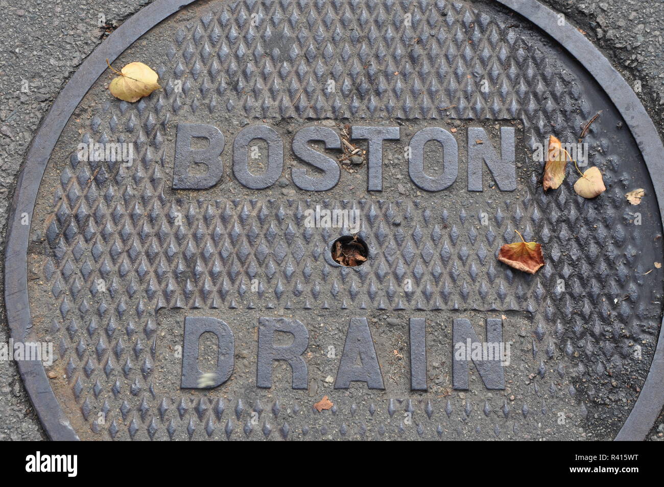 usa,boston - manhole cover of the sewage system Stock Photo