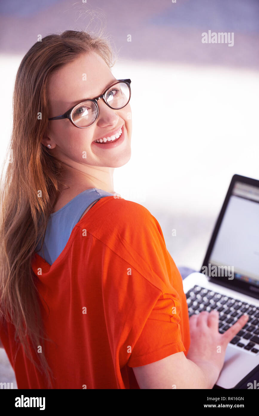 student girl with laptop computer Stock Photo - Alamy