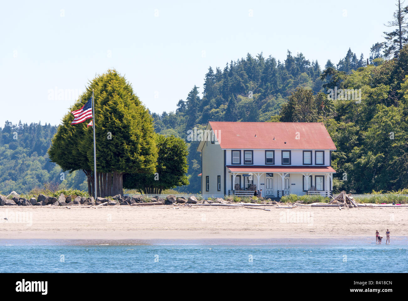 USA, Washington State, Kitsap County. Point No Point County Park Hansville WA. Lightkeeper house available as vacation rental Stock Photo