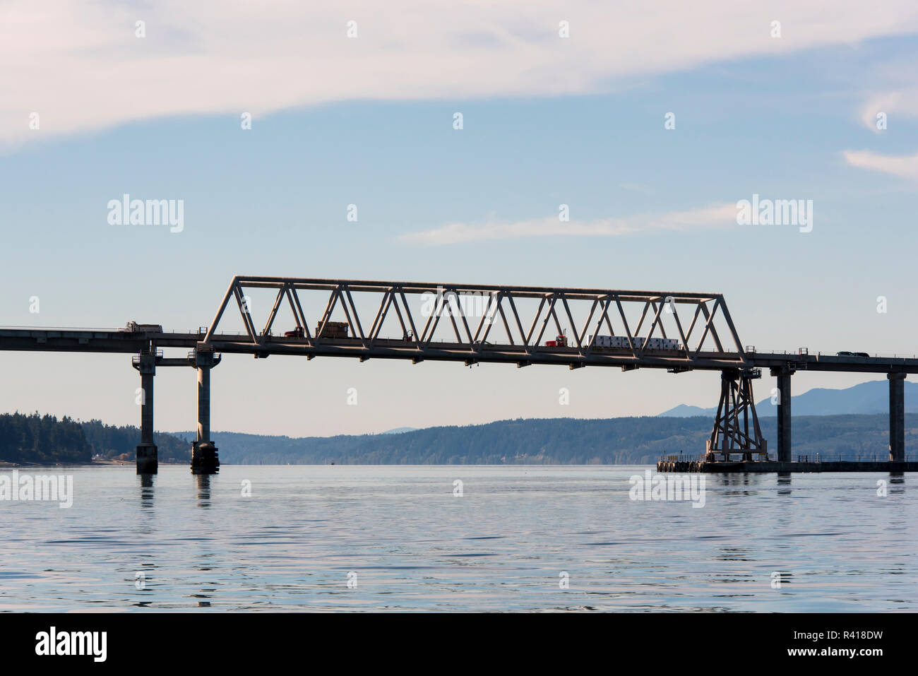 USA, Washington State, Puget Sound. Hood Canal floating bridge has