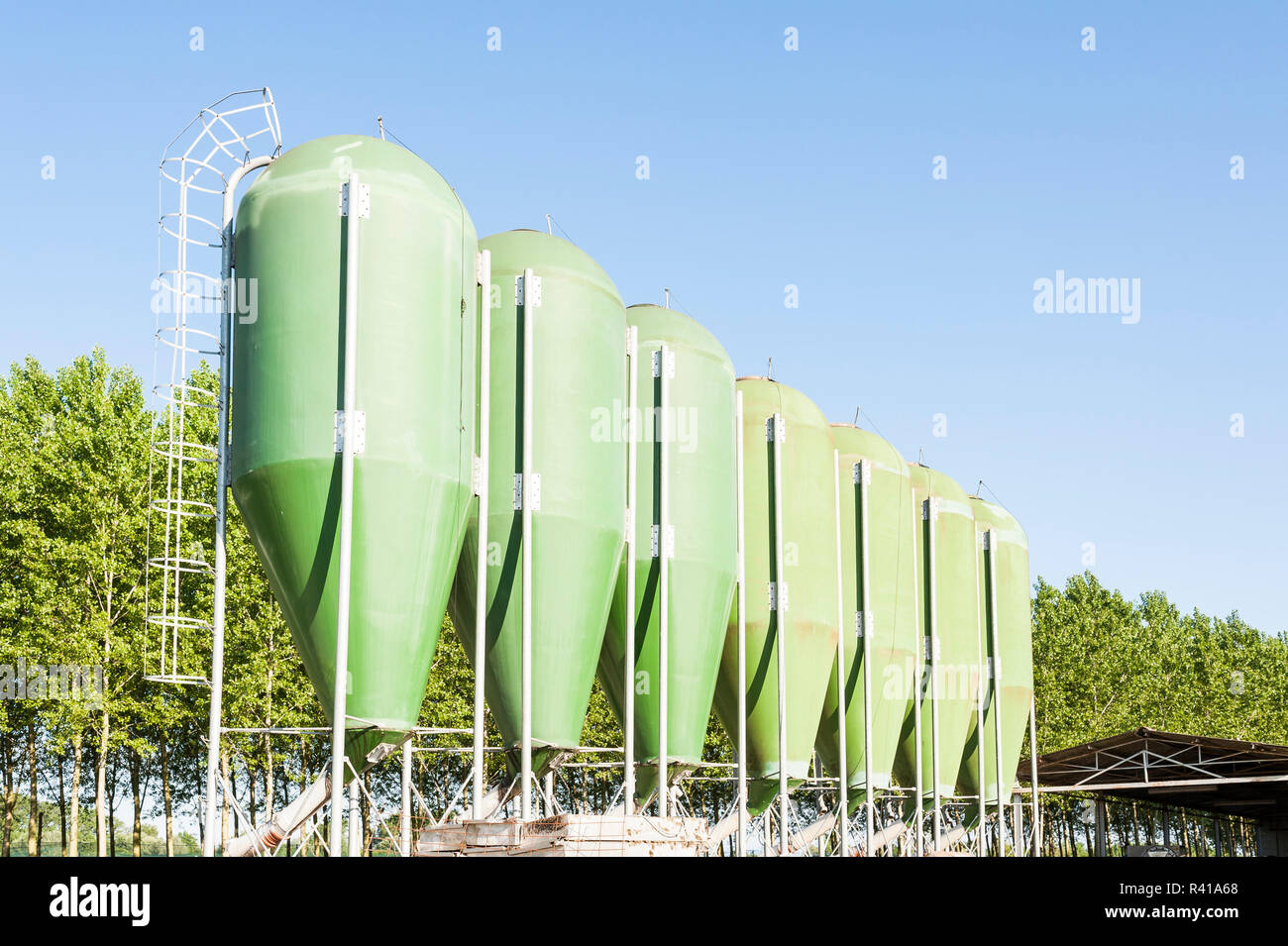 Agricultural green silos Stock Photo Alamy