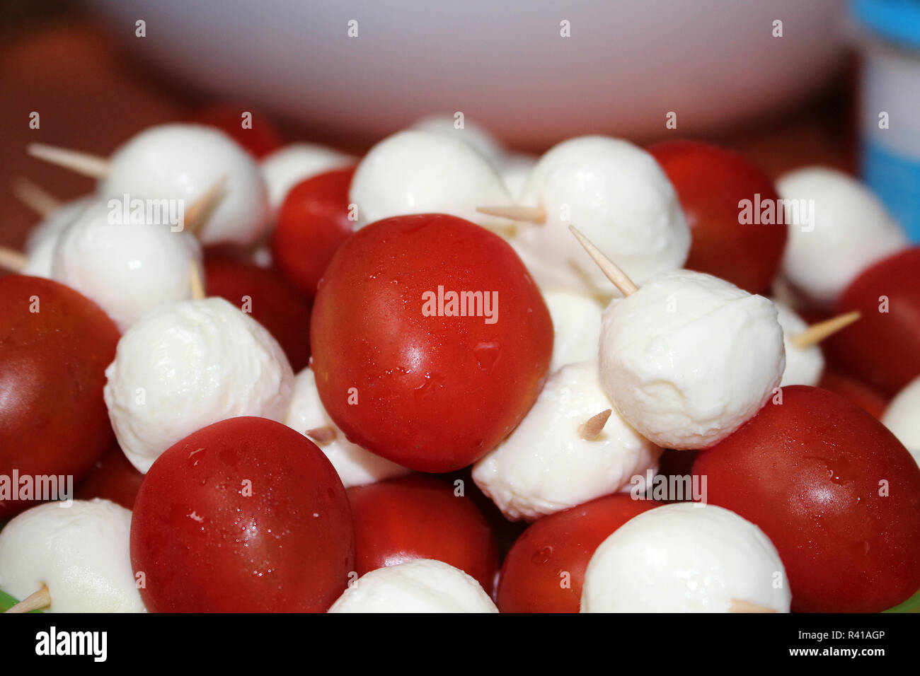 finger food tomato mozzarella skewer Stock Photo Alamy