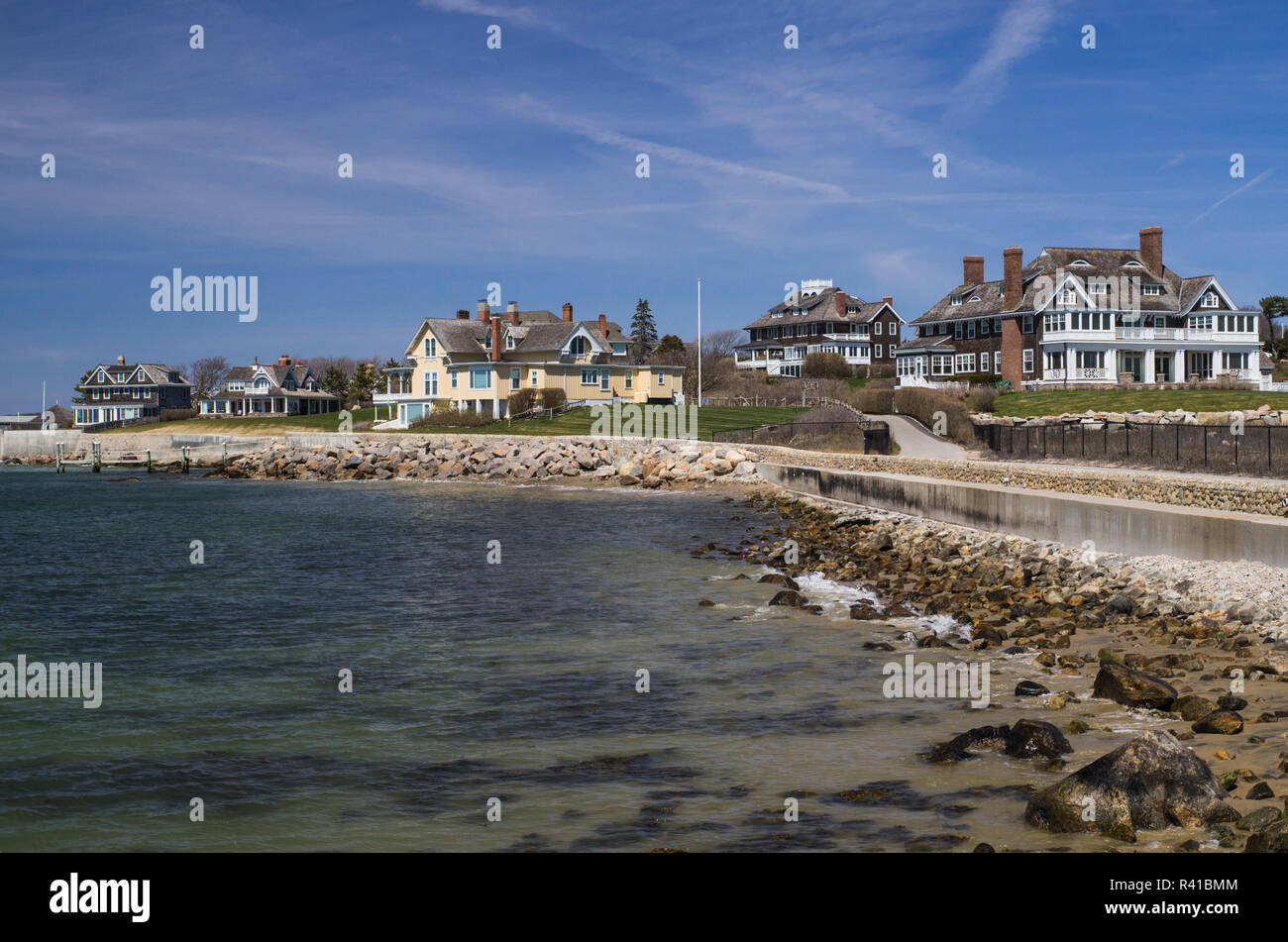 USA, Rhode Island, Watch Hill, houses of Watch Hill Point Stock Photo ...