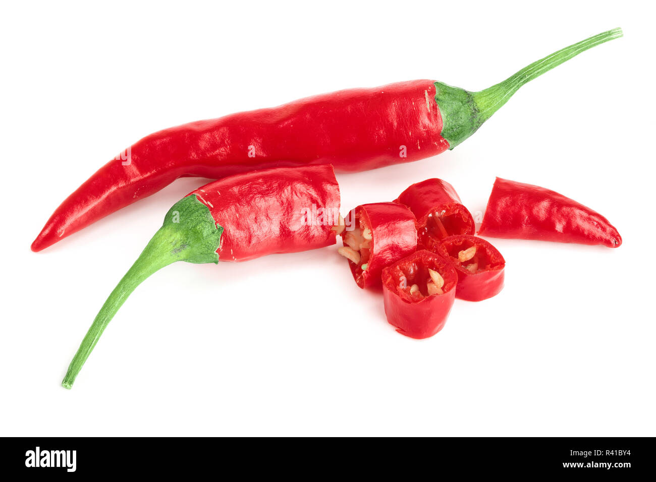 red hot chili peppers isolated on white background Stock Photo - Alamy