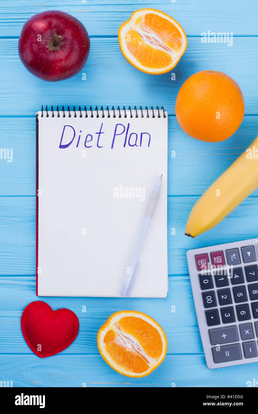 Flat Lay Fruits Calculator And Paper Notepad Nutrition And Health