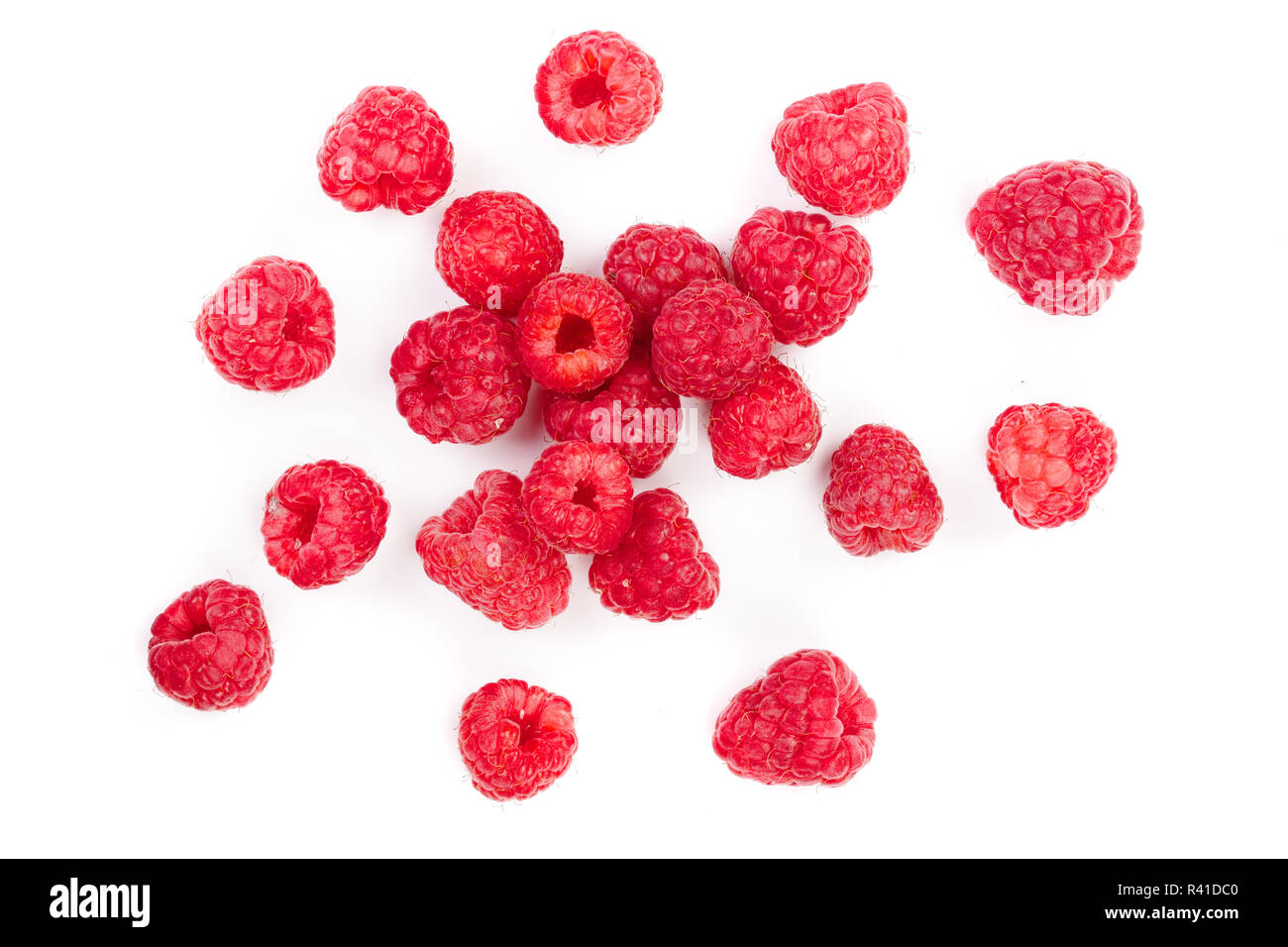 Raspberry Flat Lay raspberries isolated on white background. Top view. Flat lay pattern ...