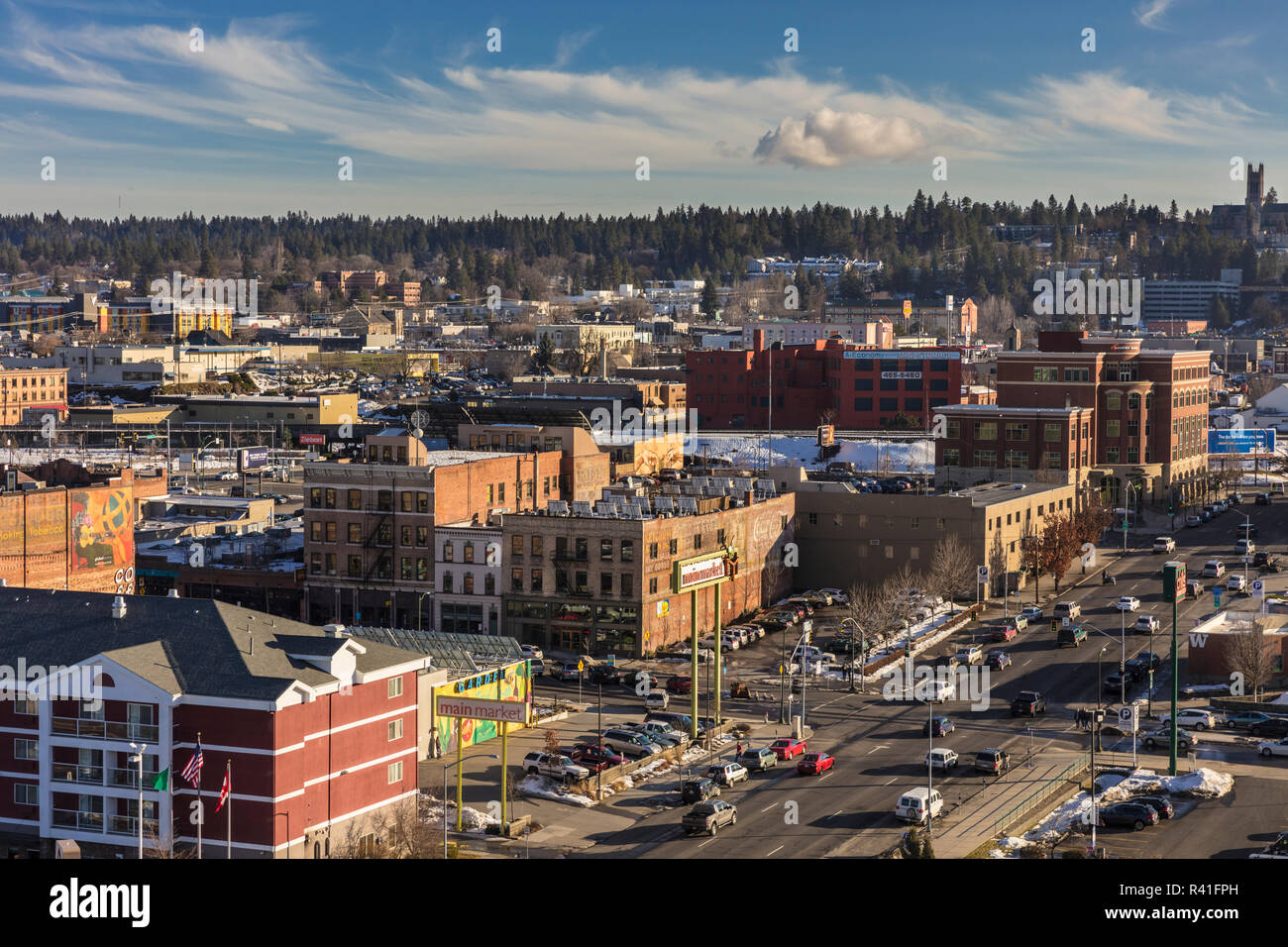 Looking down North Browne Street in downtown Spokane, Washington State, USA Stock Photo