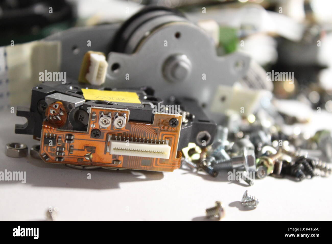 A pile of broken technology parts. Stock Photo