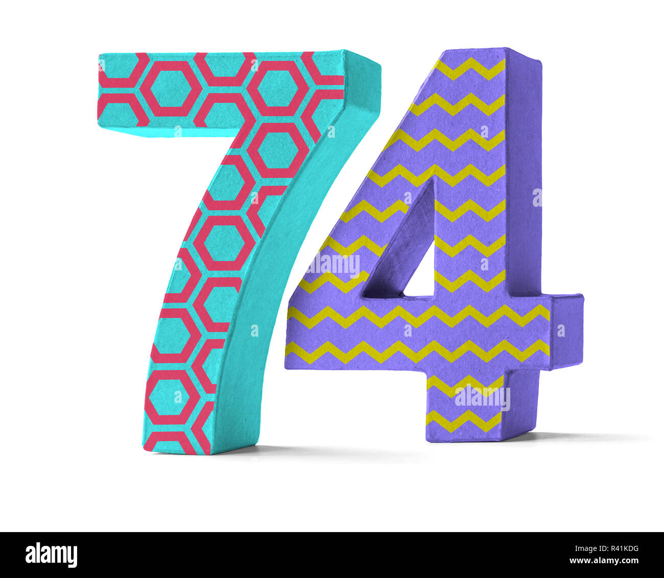 colorful number of cardboard,number 74 Stock Photo