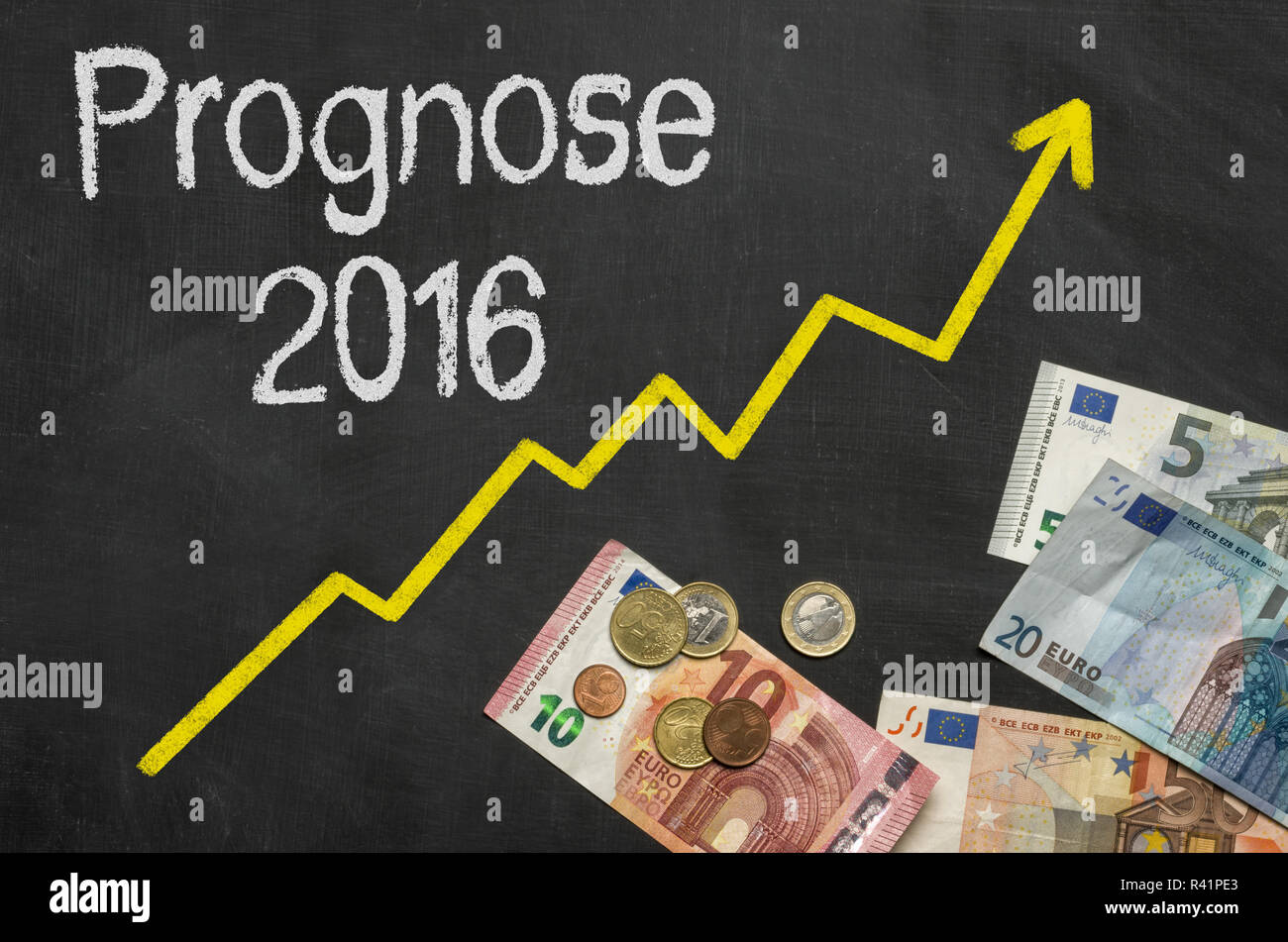 blackboard with money forecast 2016 Stock Photo