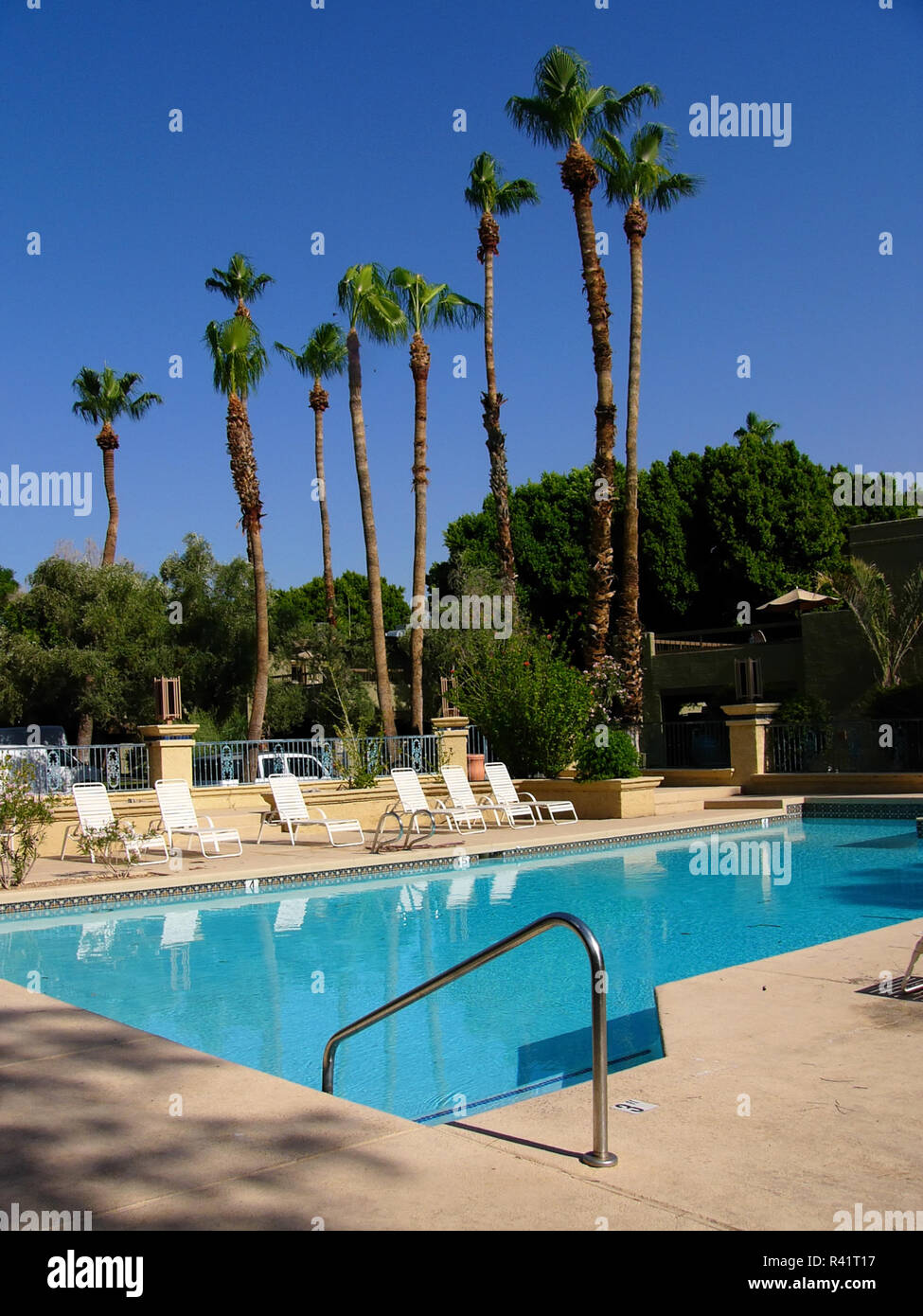 An outdoor swimming pool at a hotel in Arizona, USA Stock Photo