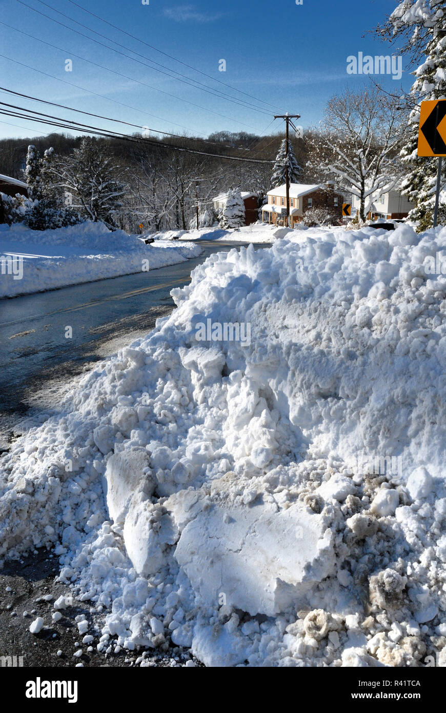 A huge pile of snow cleared from a road in Pittsburgh, Pennsylvania