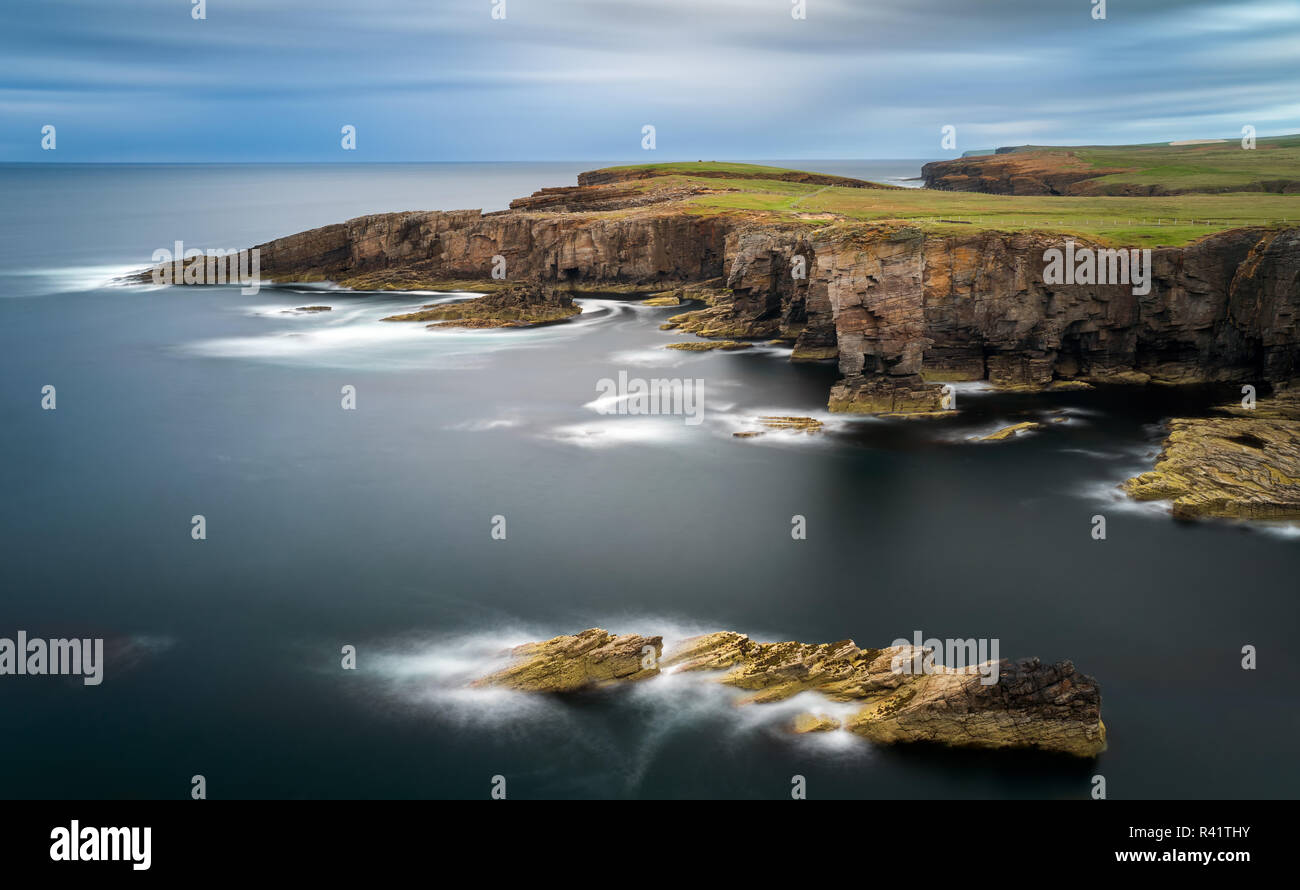 Yesnaby cliffs with Castle Rock, Orkney Islands, Scotland Stock Photo