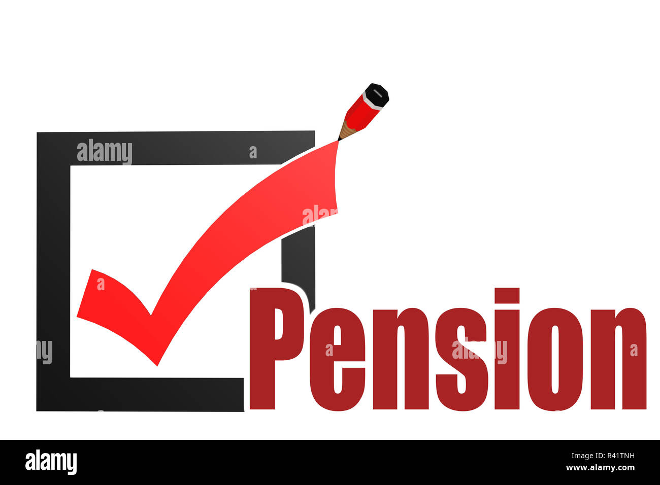Check mark with pension word Stock Photo Alamy