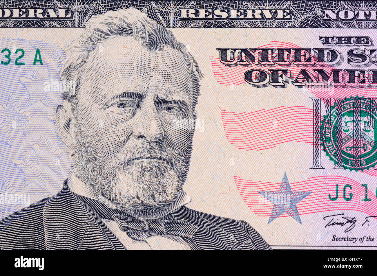 US fifty-dollar bill, close up, portrait of Ulysses S. Grant Stock ...