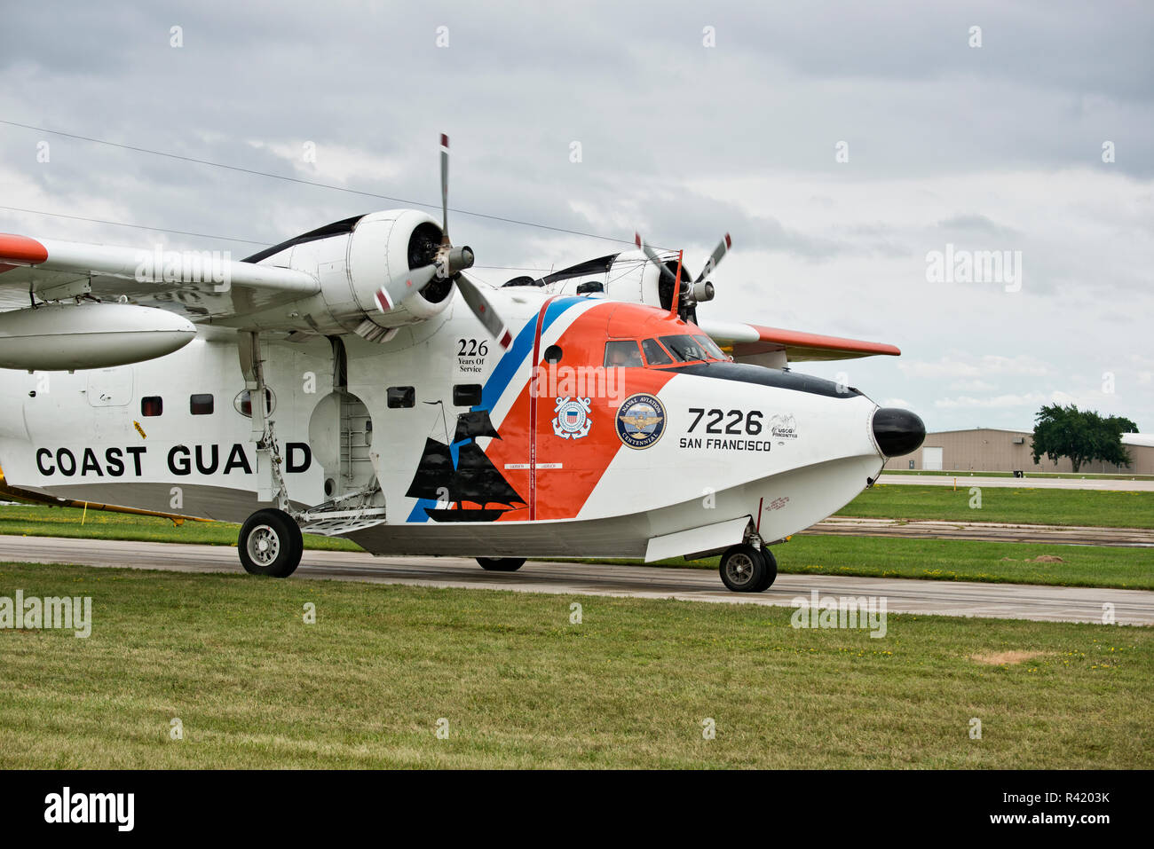 USA, Wisconsin, Oshkosh, AirVenture 2016, Amphibious Coast Guard Aircraft, Grumman HU-16B Albatross Stock Photo