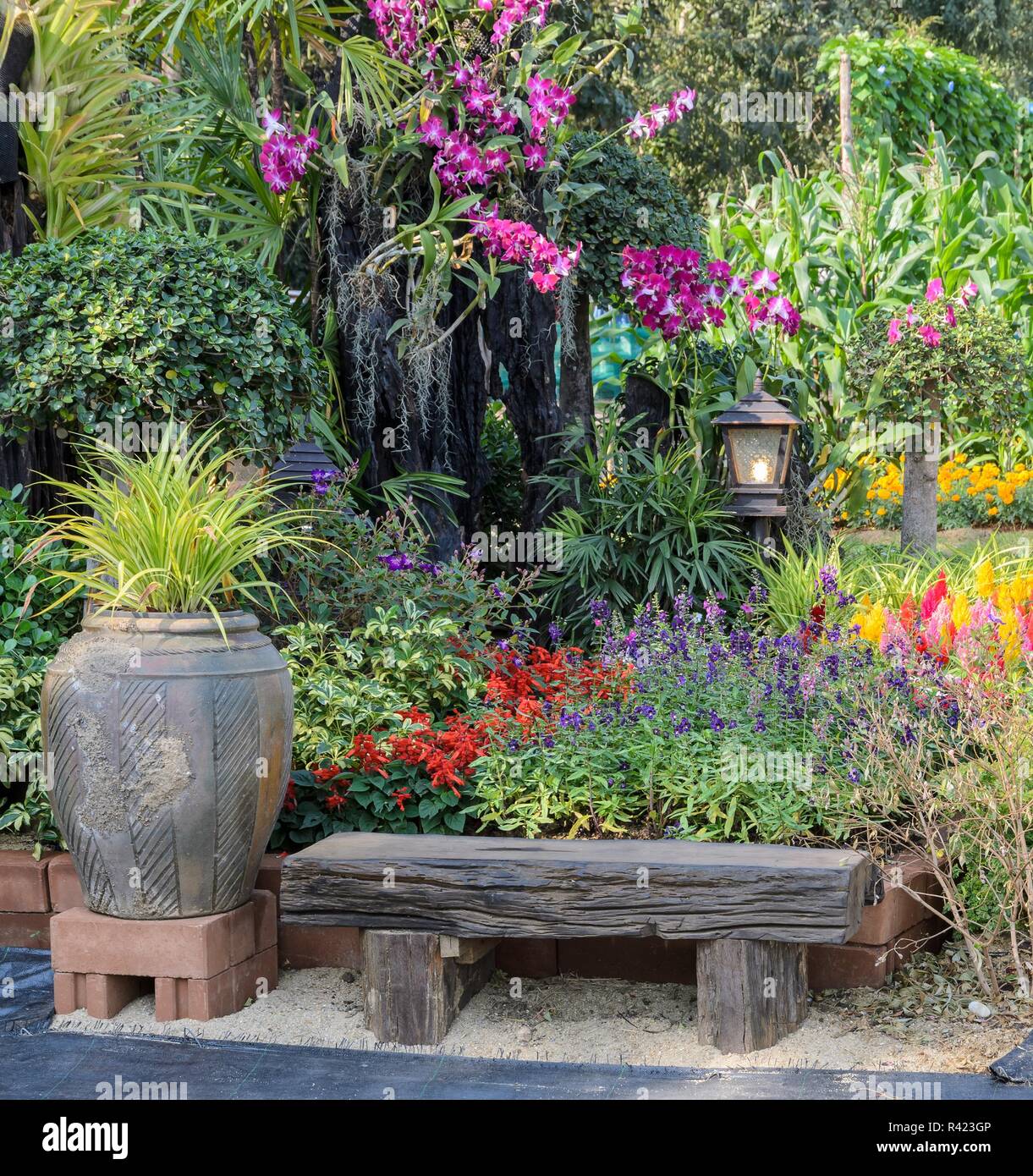 Decorated flower garden Stock Photo