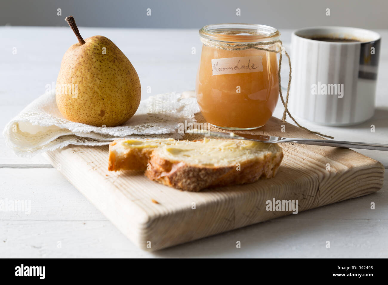 breakfast with pear jam Stock Photo - Alamy