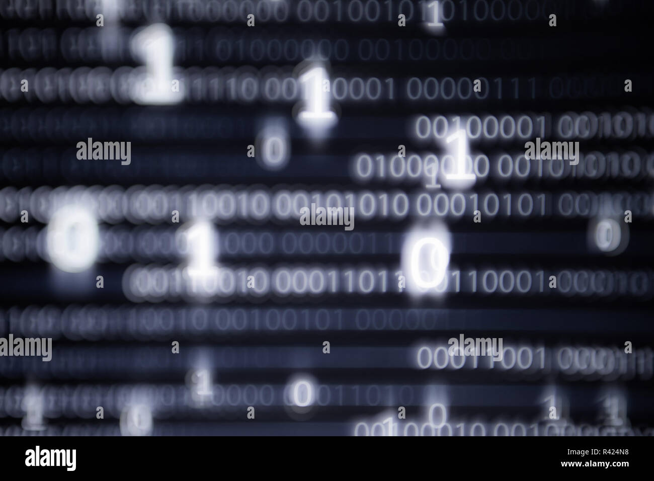 Abstract big data image. Computer display screen with binary code moving in the background. text moving in matrix code style from top moving downward  Stock Photo