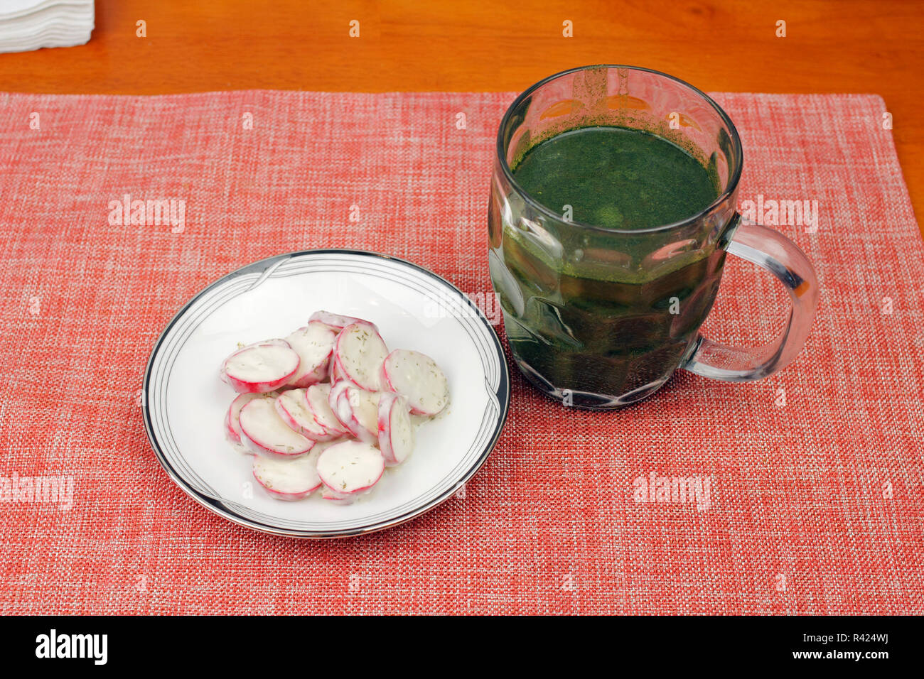 Greens Drink with Creamed Radishes Stock Photo