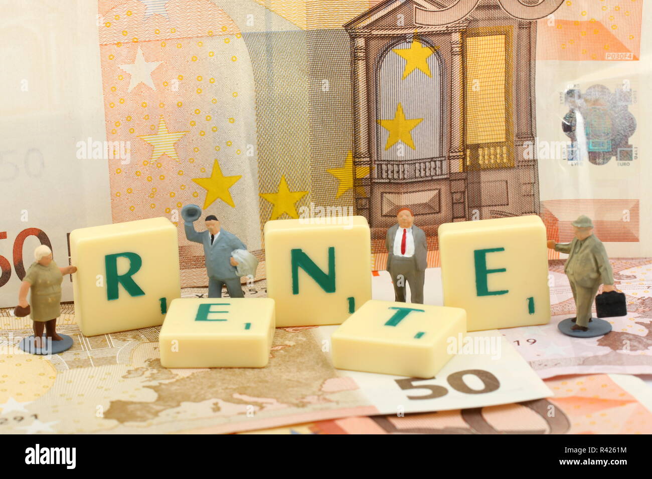 pension word to image plates,money,retired in the background Stock Photo