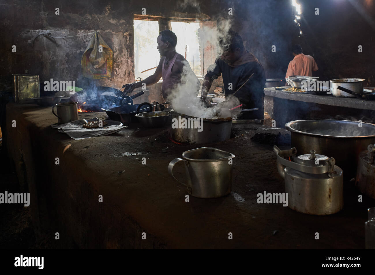 28-Dec-2014-Kitchen of Traditional Indian roadside Food joint(Dhaba) 70 KM from Jamshedpur Jharkhand INDIA asia Stock Photo