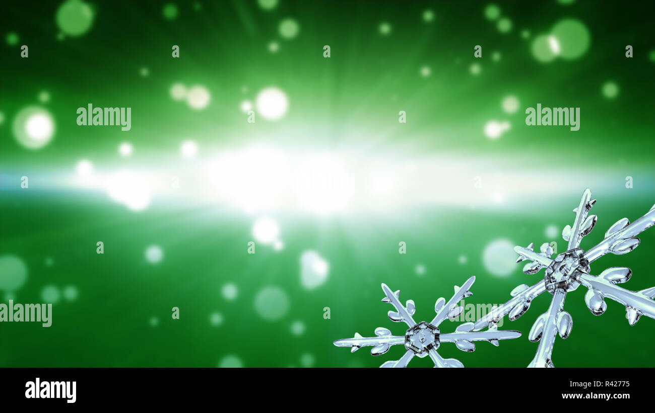 bokeh Christmas Snowflakes green background Stock Photo - Alamy