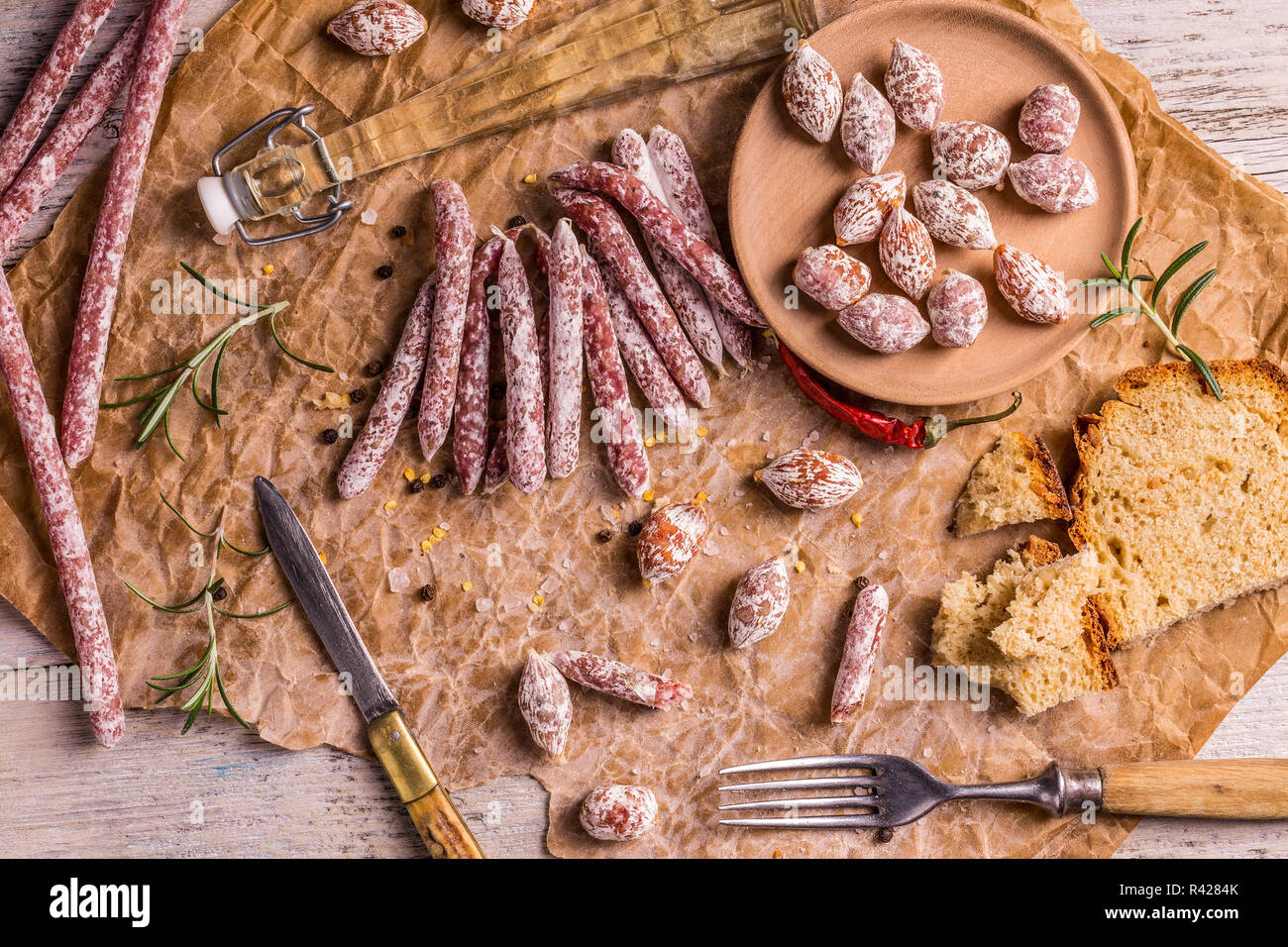 Different kinds of italian salami Stock Photo Alamy