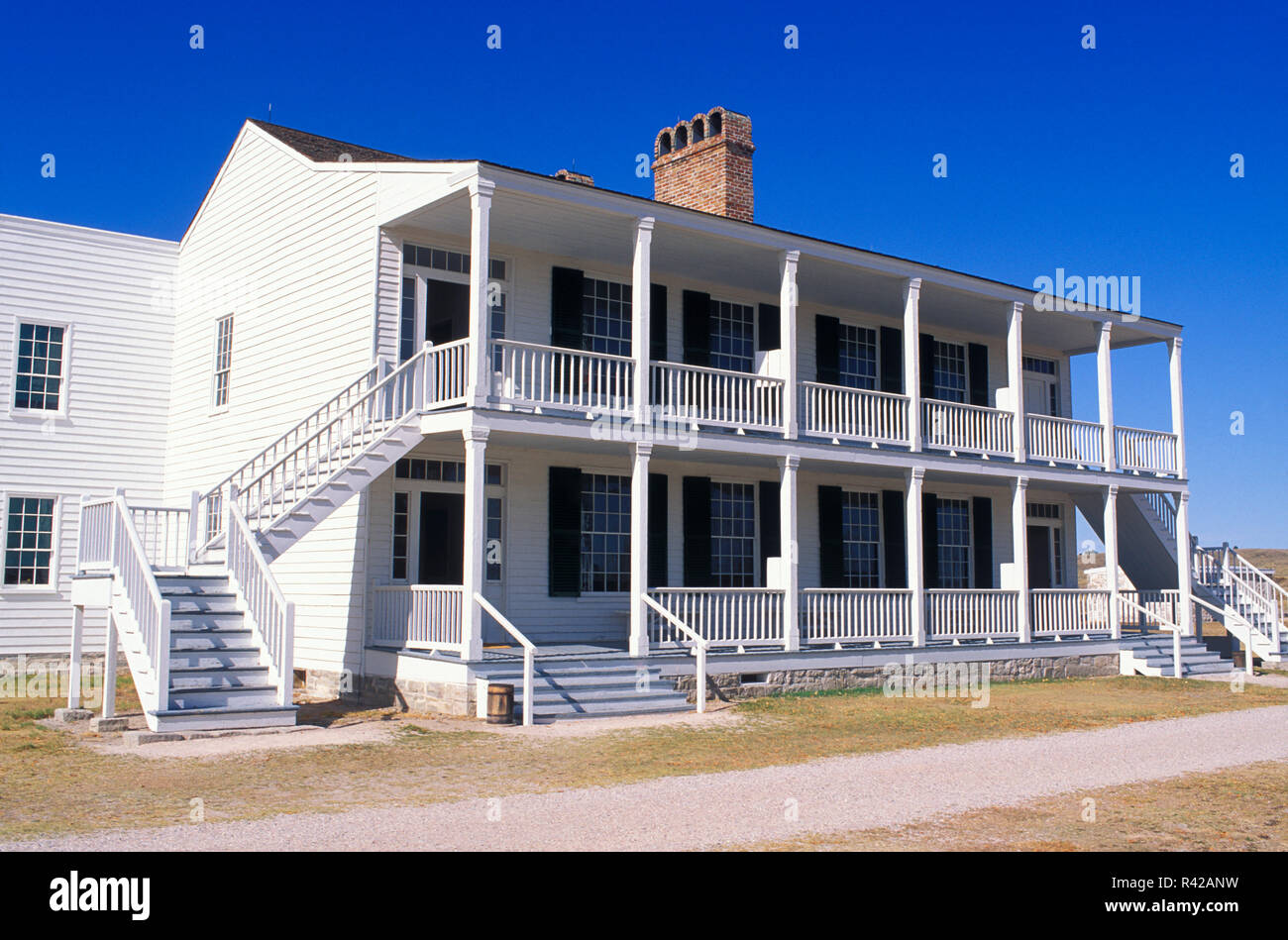 Officer's residence at Fort Laramie (known as 'Old Bedlam'), Fort Laramie National Historic Site, Wyoming, USA Stock Photo