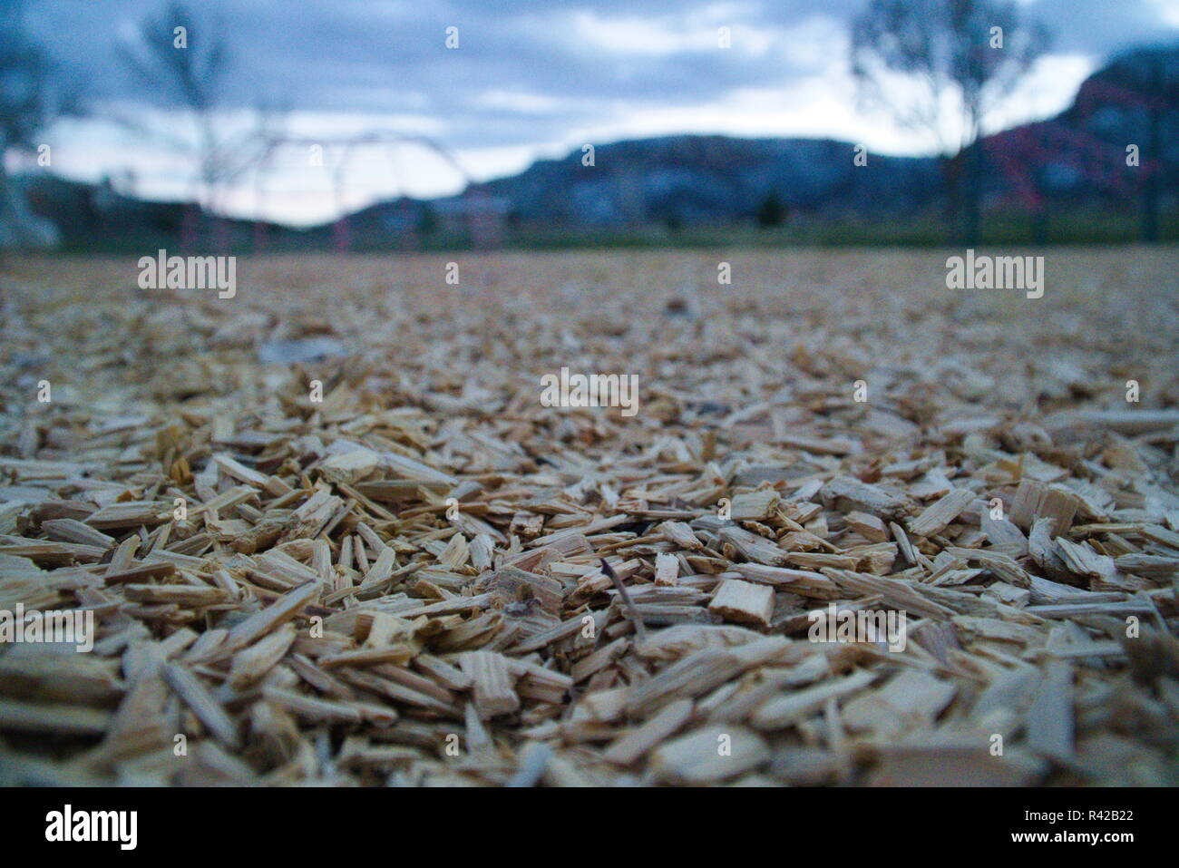 Wood Chips At A Playground Near Dusk Stock Photo Alamy