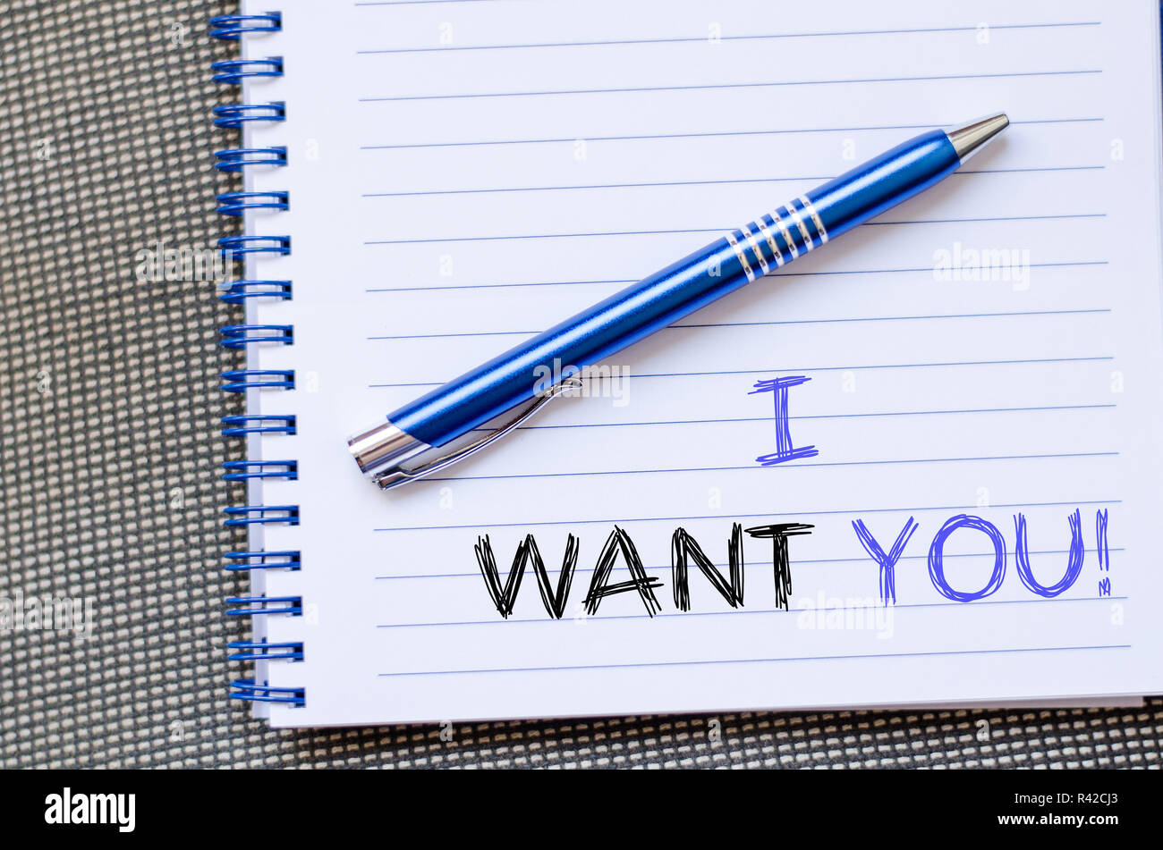 I want you write on notebook Stock Photo