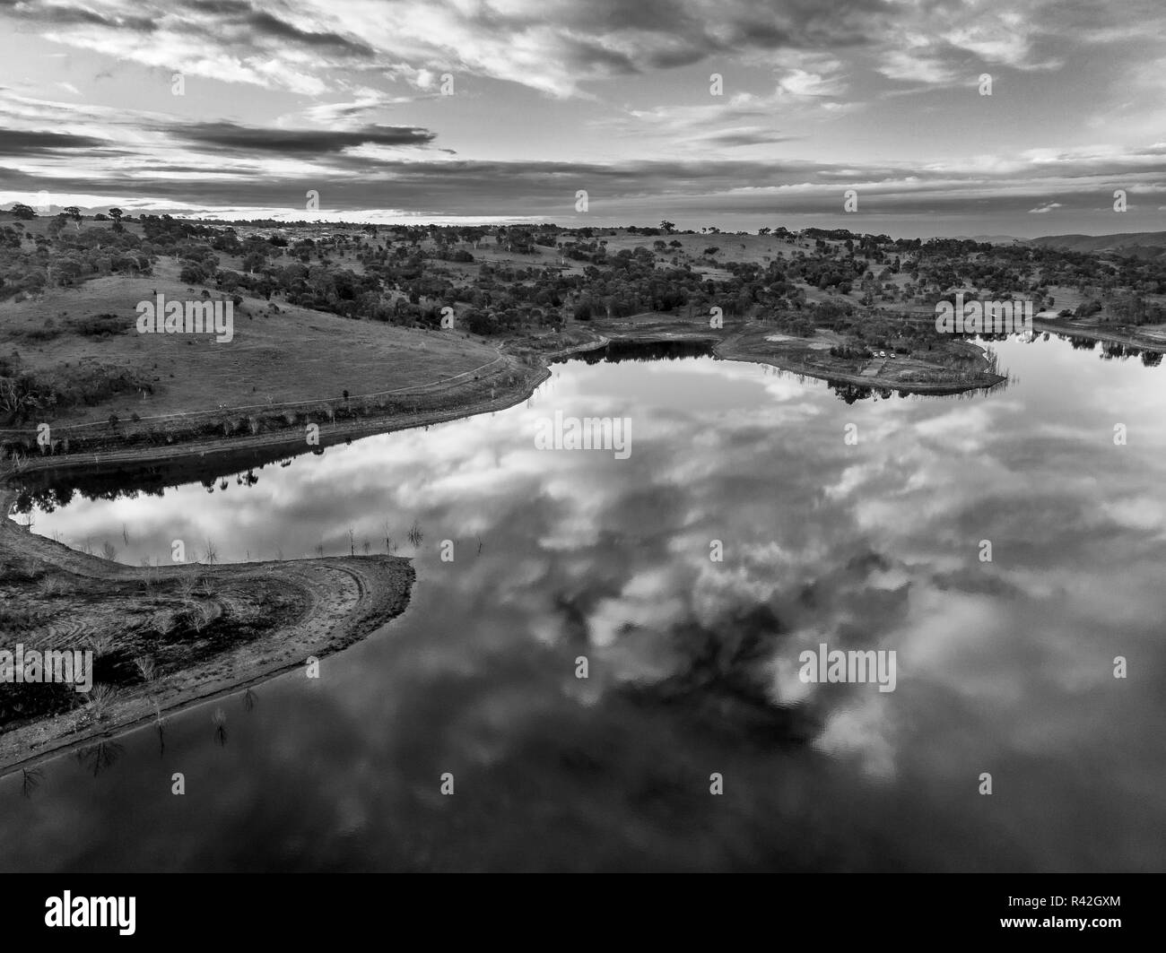 A aerial view of Googong Dam and lake. Stock Photo
