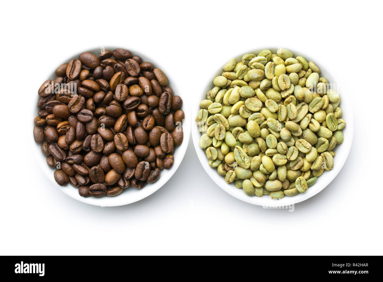 roasted and unroasted coffee beans Stock Photo Alamy