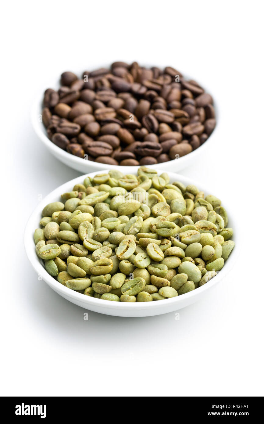 roasted and unroasted coffee beans Stock Photo Alamy