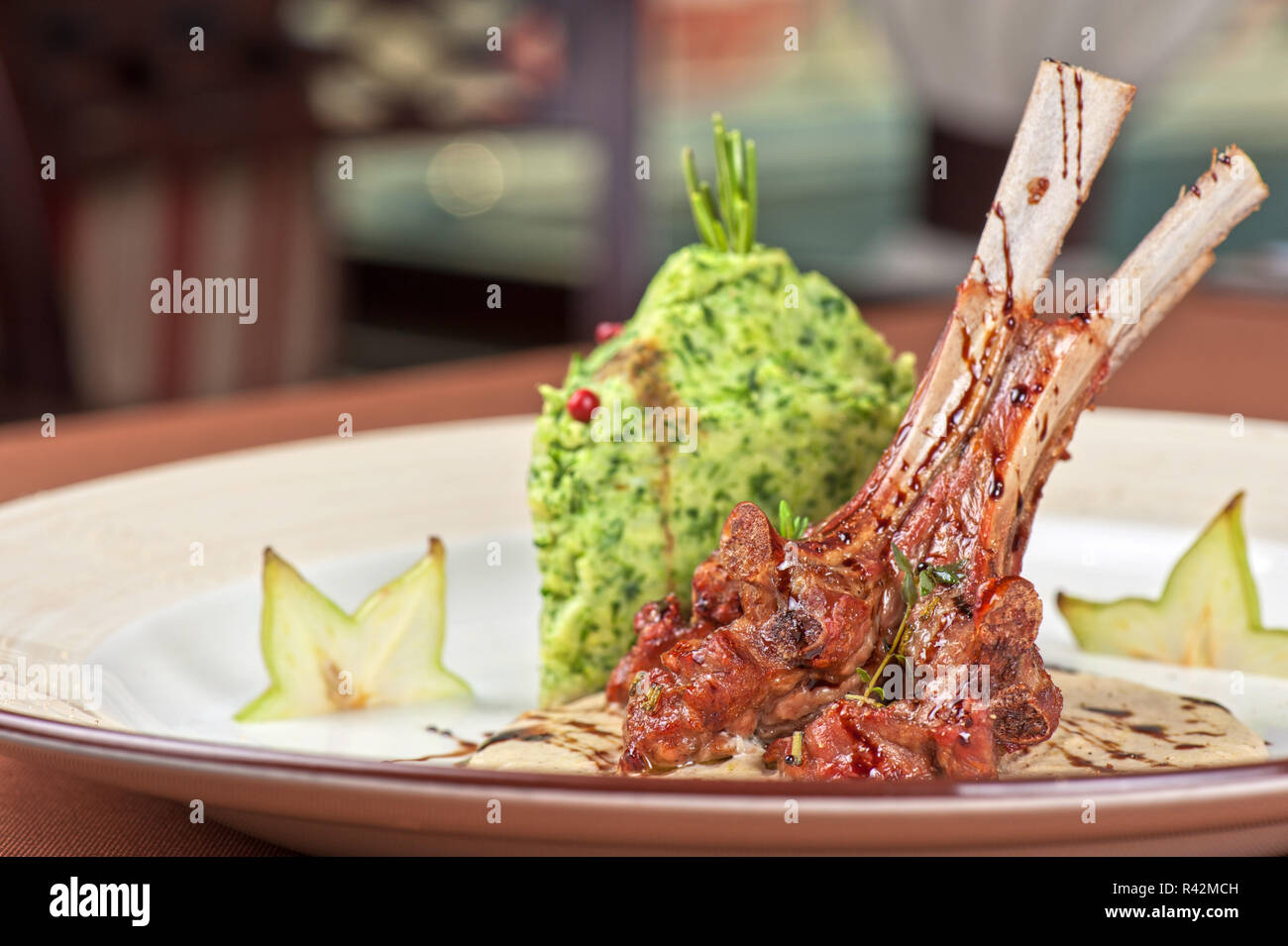 ribs calf with potato puree Stock Photo - Alamy