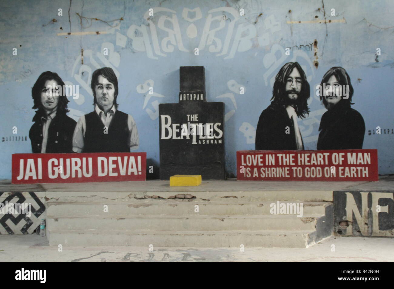 Art and graffiti at the Beatles Ashram in Rishikesh, India Stock Photo