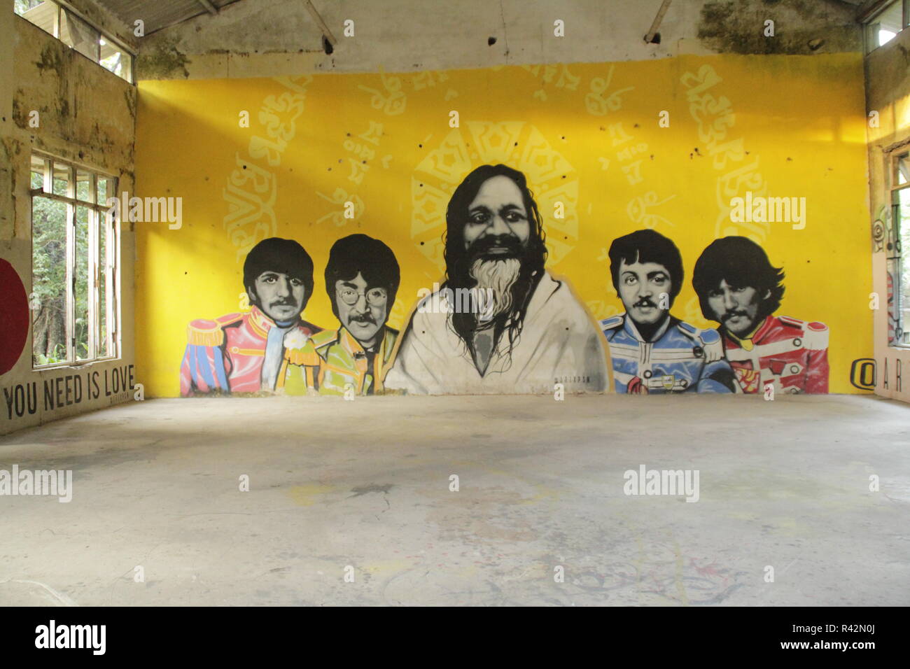 Art and graffiti at the Beatles Ashram in Rishikesh, India Stock Photo
