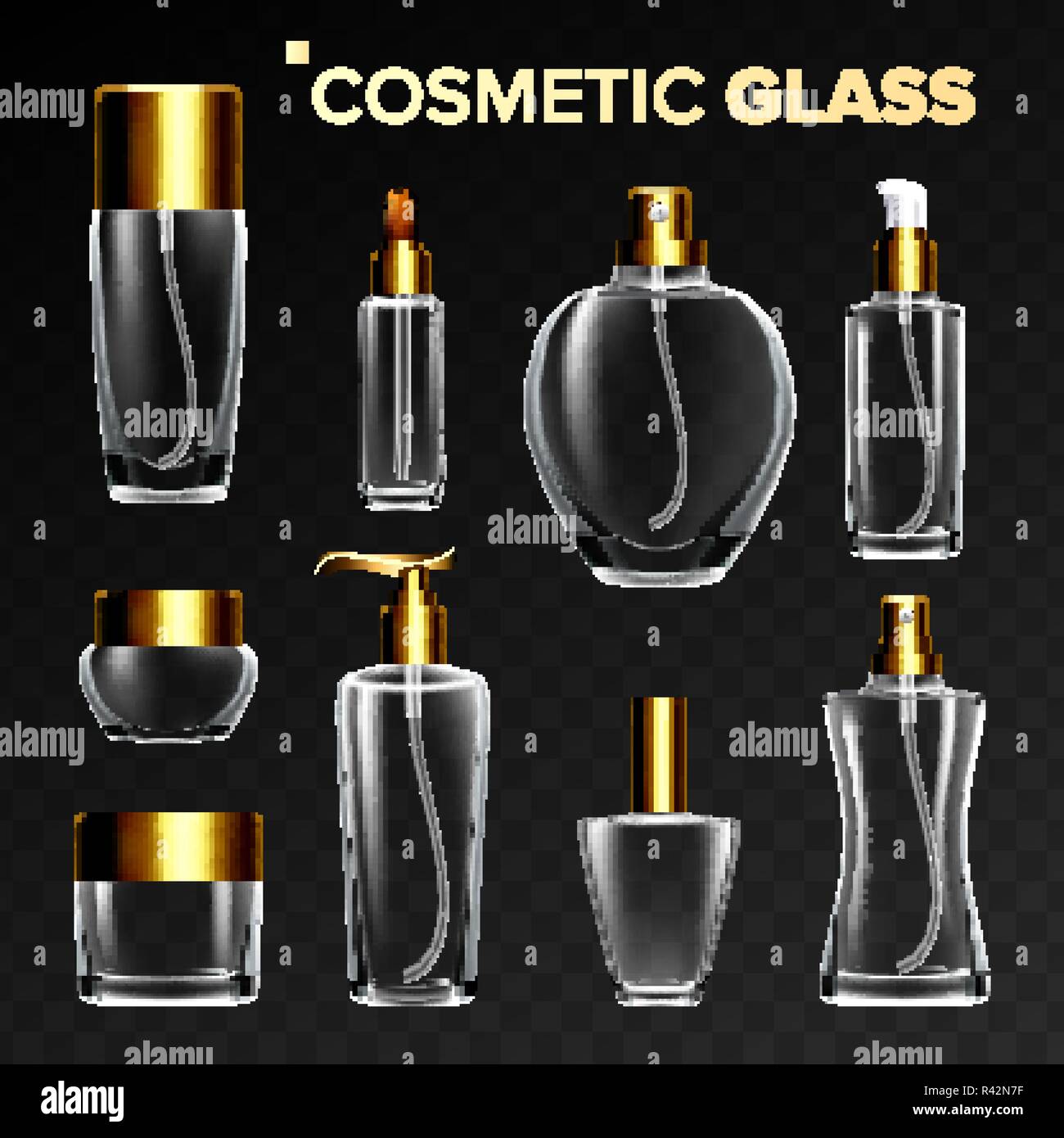 Download Cosmetic Glass Set Vector Empty Glass Bottle Tube Box Jar Package Skincare Beauty Healthy Product For Women S Cosmetics Branding Desig Isolated Transparent Realistic Mockup Template Illustration Stock Vector Image Art