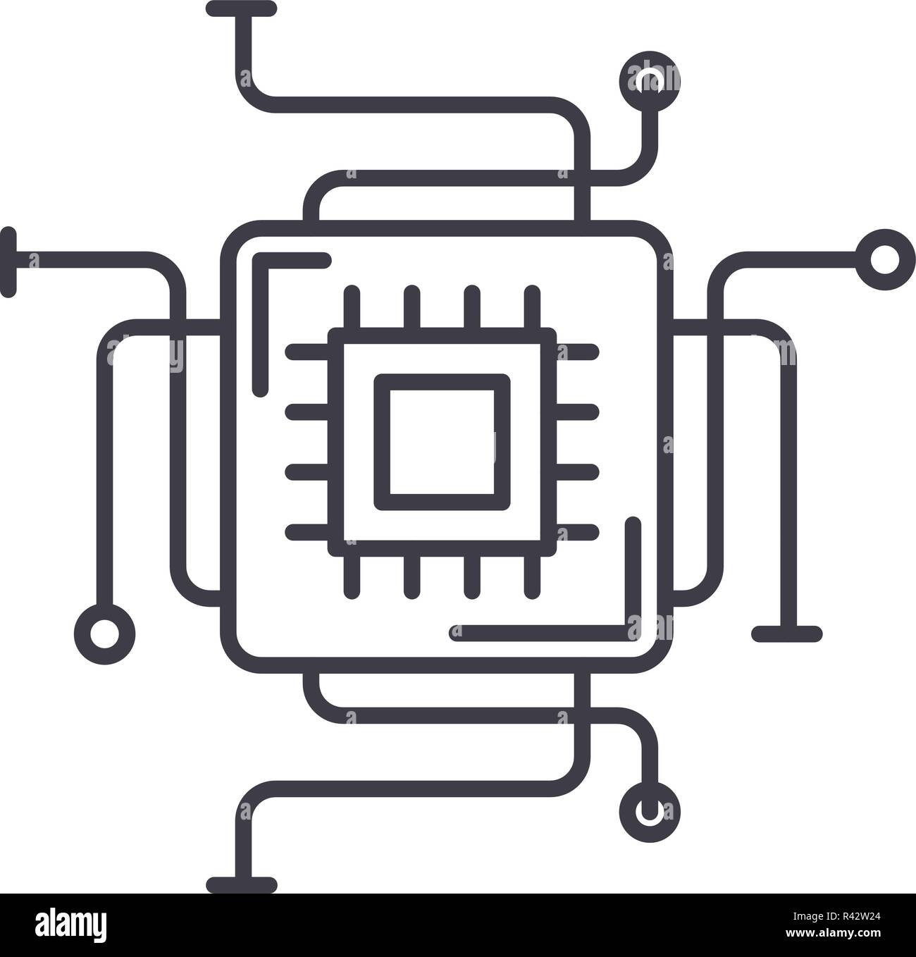 Computer processor line icon concept. Computer processor vector linear ...