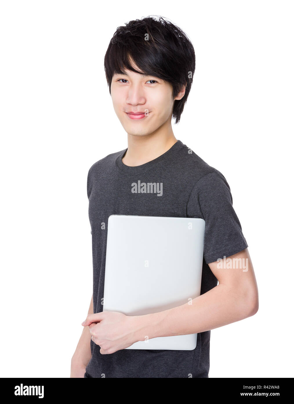 Asian Young Man hold with clipboard Stock Photo - Alamy