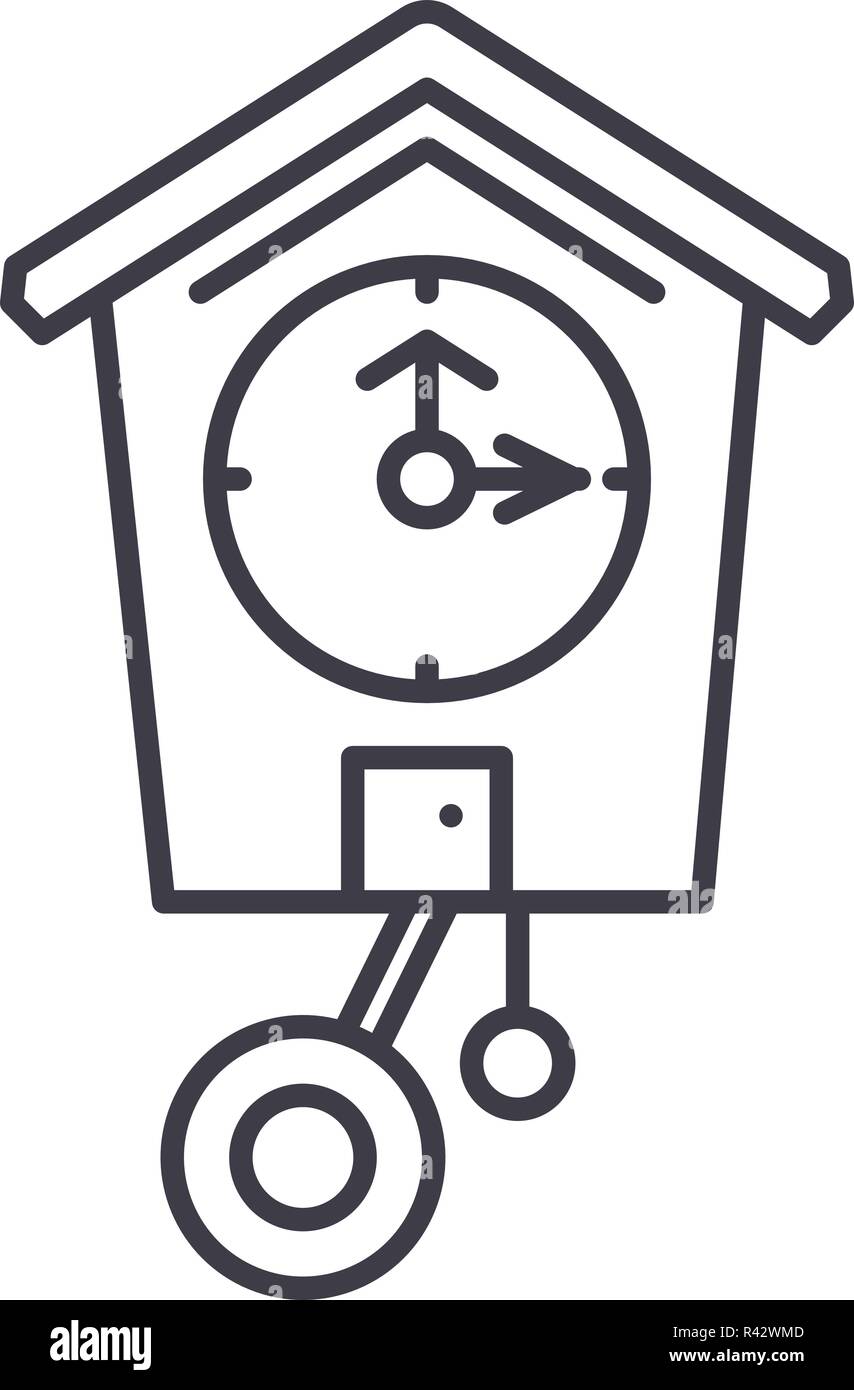 Cuckoo clock line icon concept. Cuckoo clock vector linear illustration