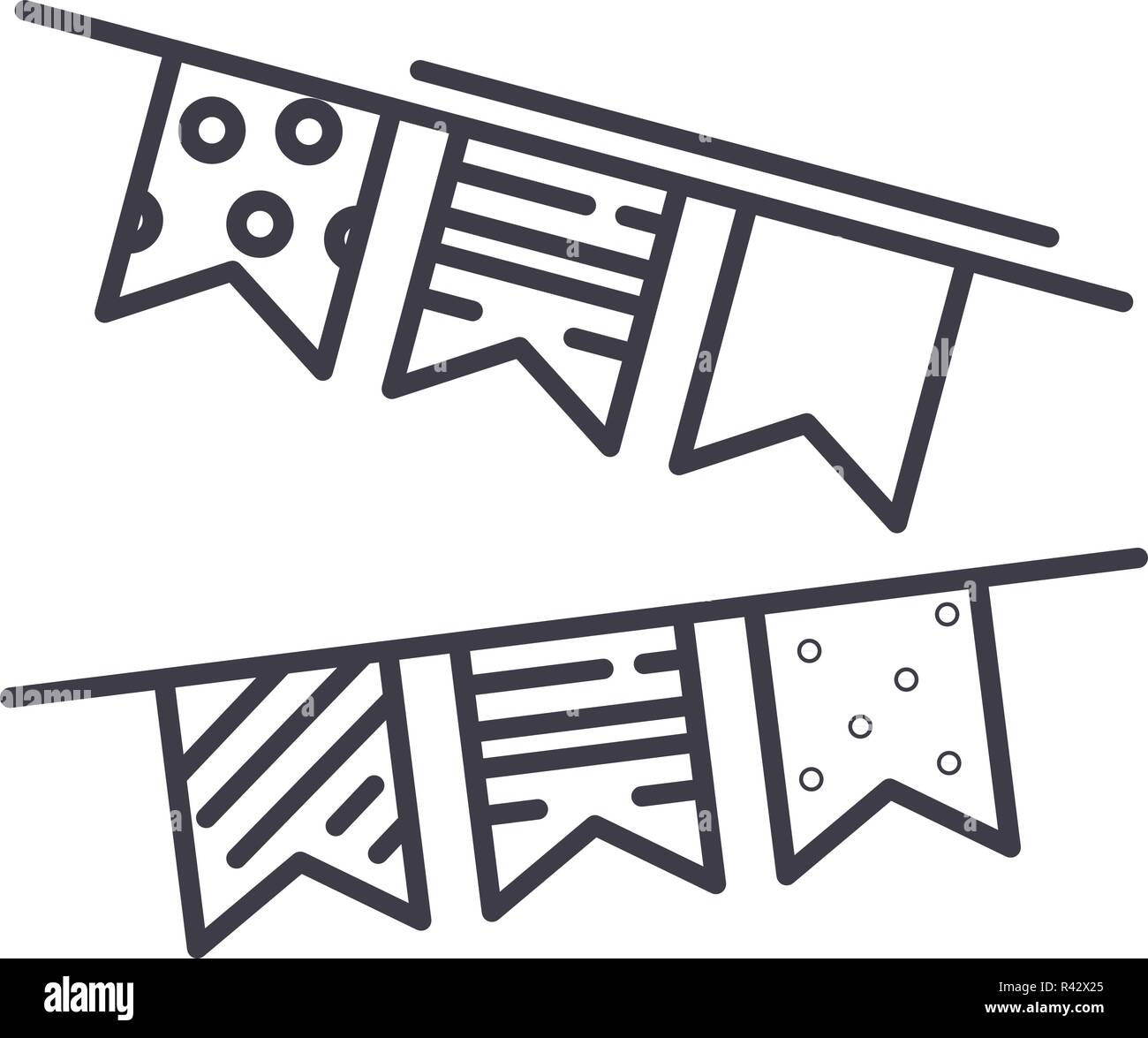 Decoration flags line icon concept. Decoration flags vector linear